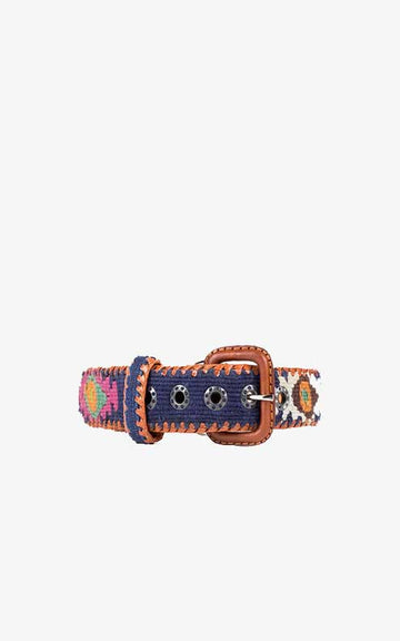 Navy Blue Ethnic Dog Collar Buckle Leather