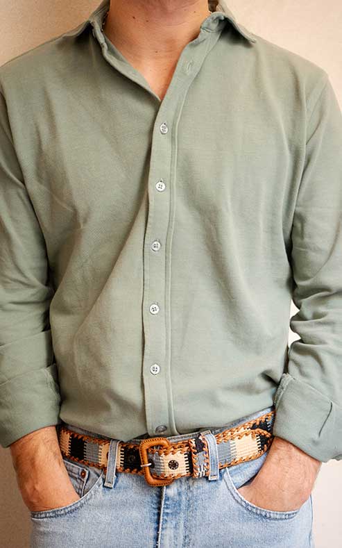 ETHNIC BELT WITH GREY AND OCHRE SQUARES