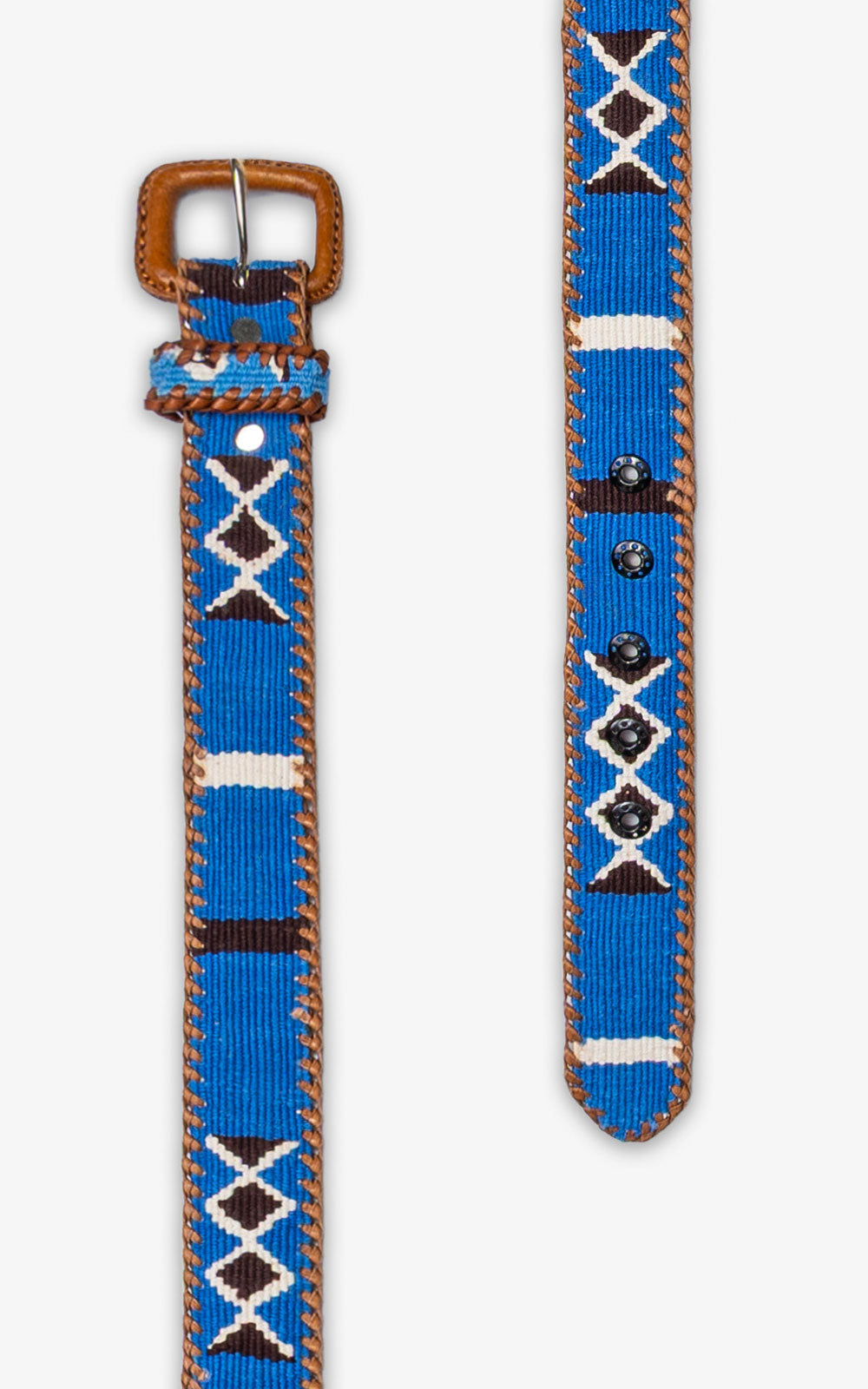 Light Blue Ethnic Belt with White Rhombuses