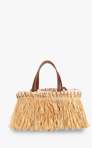 MINI RAFFIA BASKET WITH BROWN LEATHER HANDLE