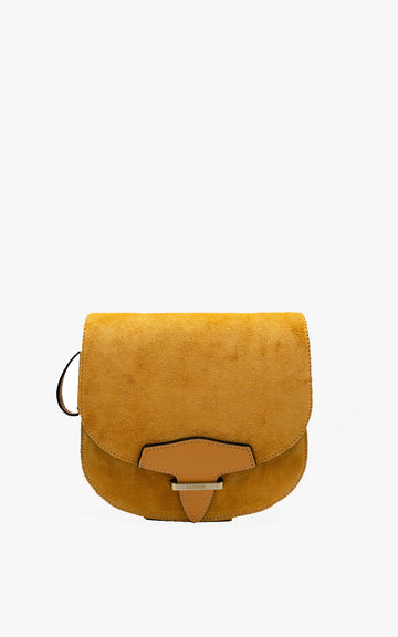Half Moon Mustard Suede Bag