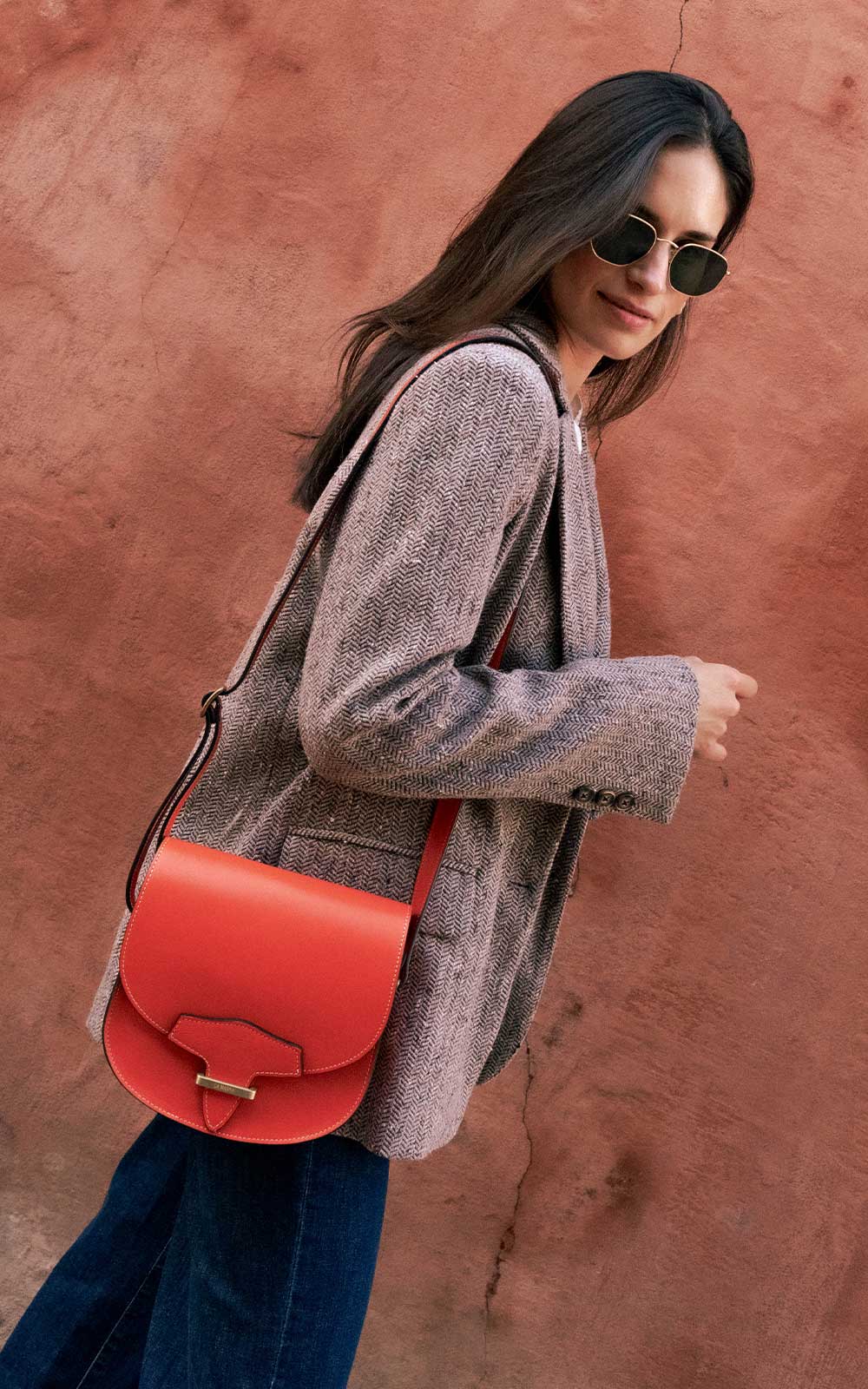 Orange Half Moon Leather Bag