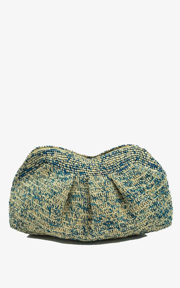 POUCH RAFIA NATURAL + BLUE