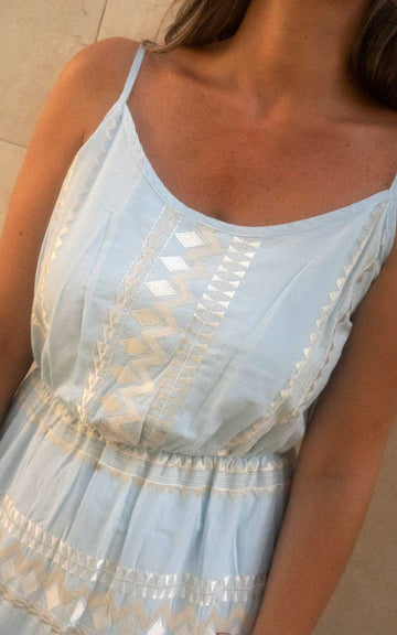 Greek Long Dress Blue off White