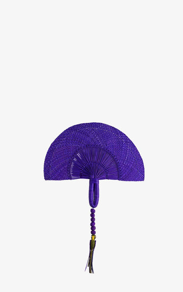 ABANICO DE IRACA VIOLETA CON GUACAMAYO