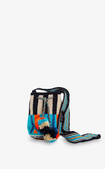 SMALL WAYUU BAG WITH TURQUOISE STRIPES