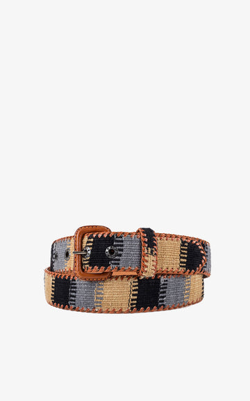 ETHNIC BELT WITH GREY AND OCHRE SQUARES