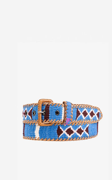 Light Blue Ethnic Belt with White Rhombuses