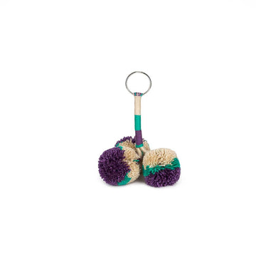 Turquoise beige purple pompom keychain