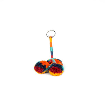 Red blue orange pompom keychain