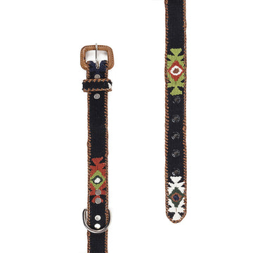 Ethnic Black Buckle Leather Dog Collar