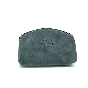 Gray suede toiletry bag