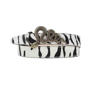 Zebra Snake Belt with Golden Buckle