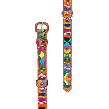 Ethnic Rainbow Buckle Leather Dog Collar