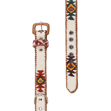 Ethnic Dog Collar White Buckle Leather