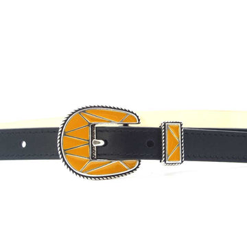 Amalfi Belt Buckle Mustard Black Leather