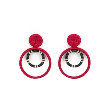 Double Hoop Earring Burgundy Black