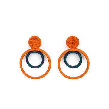 Orange Green Double Hoop Earring