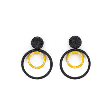 Double Hoop Black Yellow Earring
