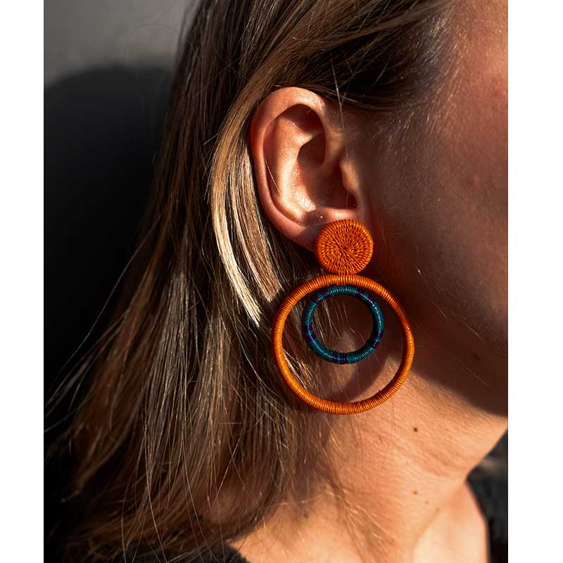 Orange Green Double Hoop Earring