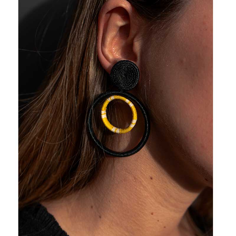 Black Yellow Double Hoop Earring