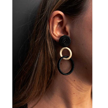 Double Hoop Earring Grosso White with Black