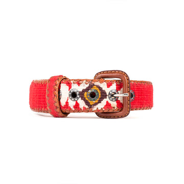 Ethnic Red Buckle Leather Dog Collar