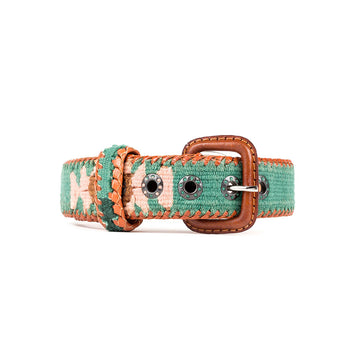 Green Ethnic Dog Collar Carriage Leather Buckle