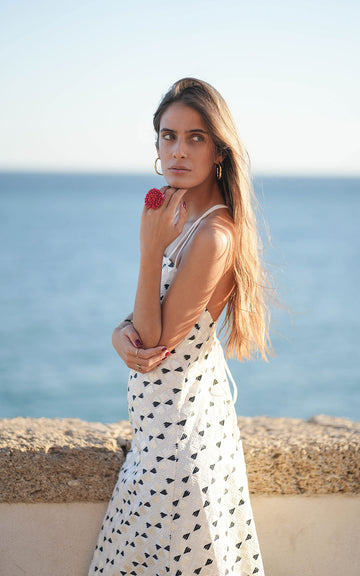 VESTIDO SOLARA WHITE CHAMPAGNE BLACK