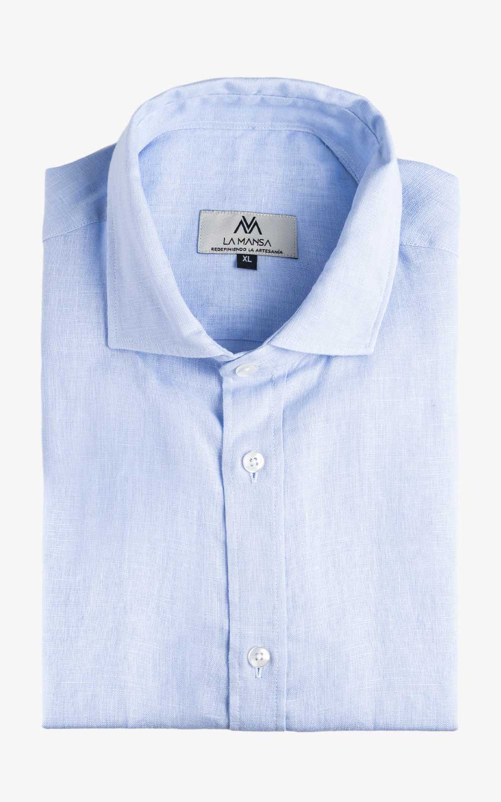 CAMISA LINO 100% CELESTE