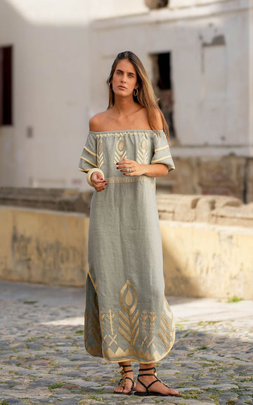 VESTIDO FEATHER STRAPLESS STONE GOLD