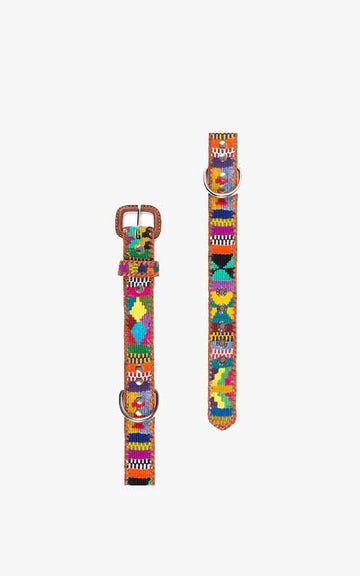 Ethnic Rainbow Buckle Leather Dog Collar