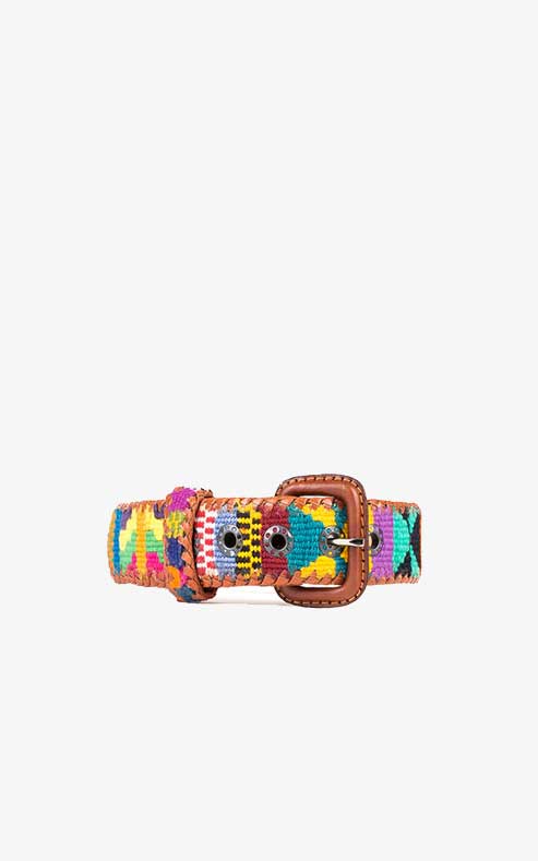 Ethnic Rainbow Buckle Leather Dog Collar