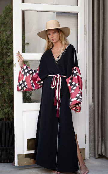 BLACK RED KAFTAN DRESS