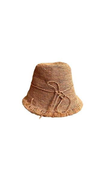 Sombrero Bucket Rafia Natural con flecos