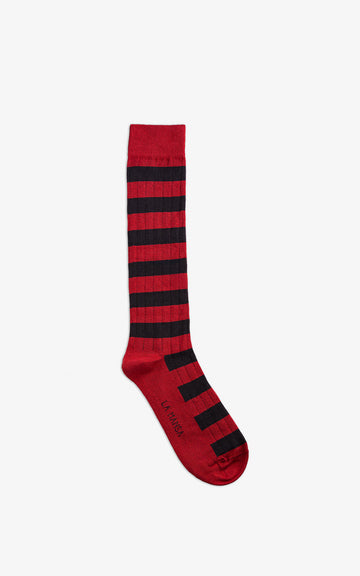 CALCETIN NEGRO ROJO RAYAS
