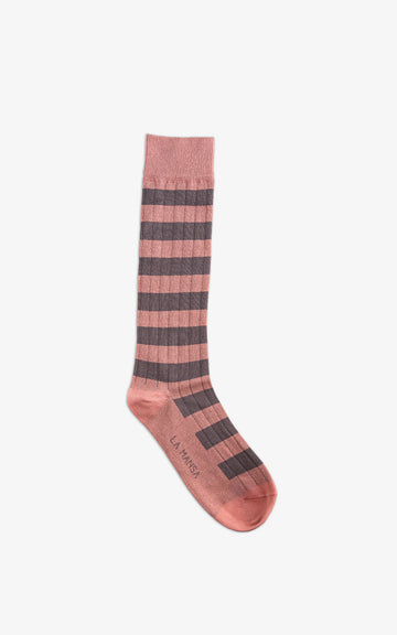 CALCETIN ROSA CLARO GRIS RAYAS