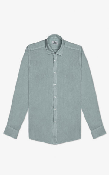 CAMISA LINO 100% SS26 VERDE GRISÁCEO