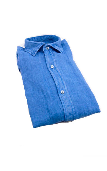 Camisa de lino azul eléctrico