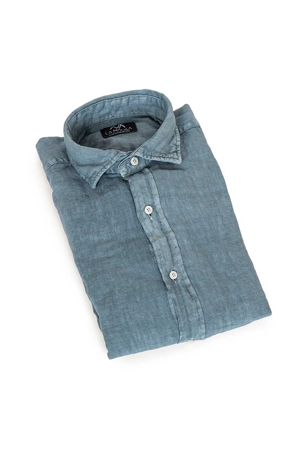 Camisa de lino azul grisaceo