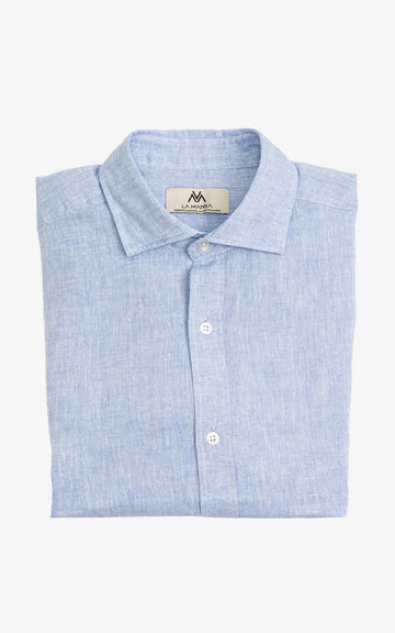 CAMISA LINO MEZCLA CELESTE