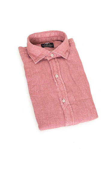 Camisa de lino rosa
