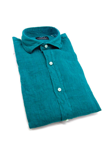 Camisa de lino verde petróleo