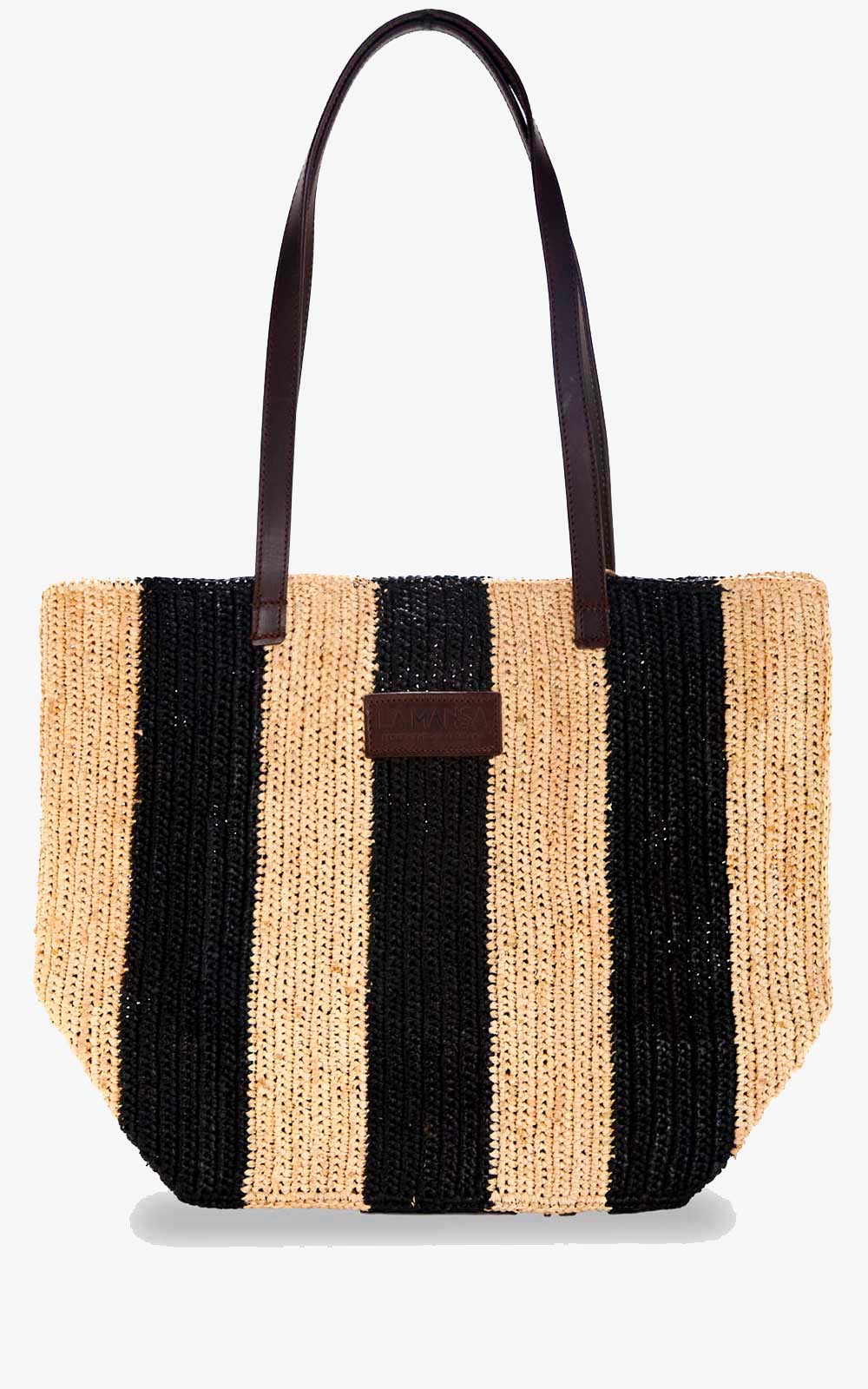 CASSANDRA RAFFIA NATURAL BLACK POCKET