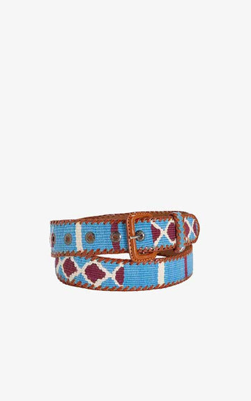 Light Blue Ethnic Belt with White Rhombuses