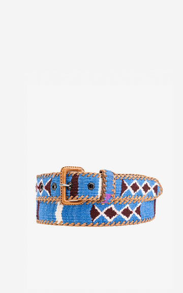 Light Blue Ethnic Belt with White Rhombuses