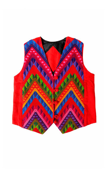 CHALECO ETNICO FRESON CON ROMBOS VERDES Y AZULES