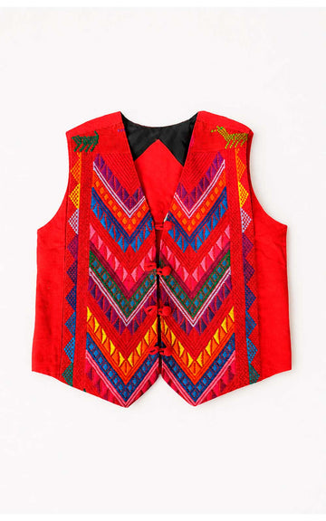 CHALECO ETNICO FRESON CON ROMBOS LILAS Y VERDES