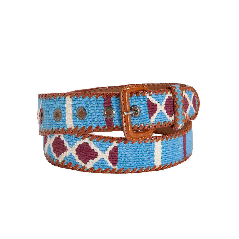 Light Blue Ethnic Belt with White Rhombuses