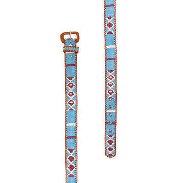 Light Blue Ethnic Belt with White Rhombuses